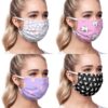 4 pictures of a woman wearing Lolligag and Moot face masks